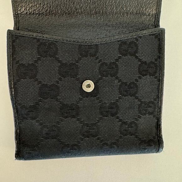 Gucci Double Sided Canvas GG Logo Leather Trim Bifold Wallet Black - Picture 8 of 15